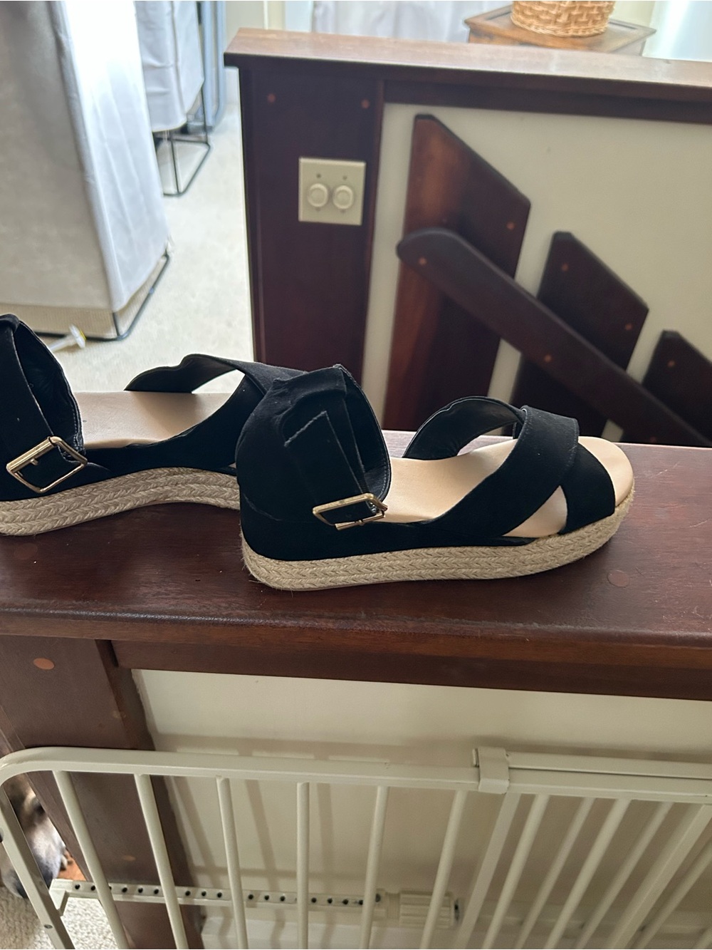 JustFab Black Espadrille Platform Sandals with Buckle